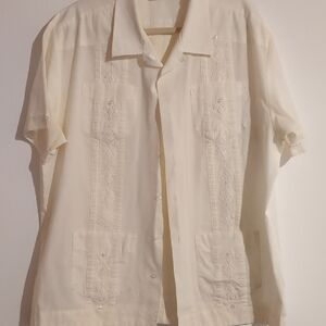 Cream Short Sleeve Embroidered Shirt